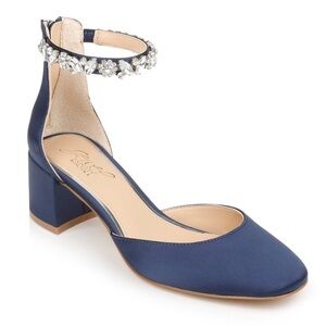 Badgley Mischka Cathleen, Navy Satin Heels.